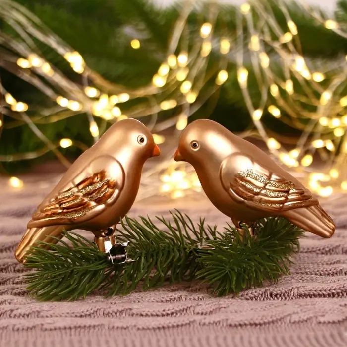 Ёлочные игрушки 2 шт. &laquo;Зимнее волшебство. Воробушек&raquo; пластик, 9&times;4 см, коричневый