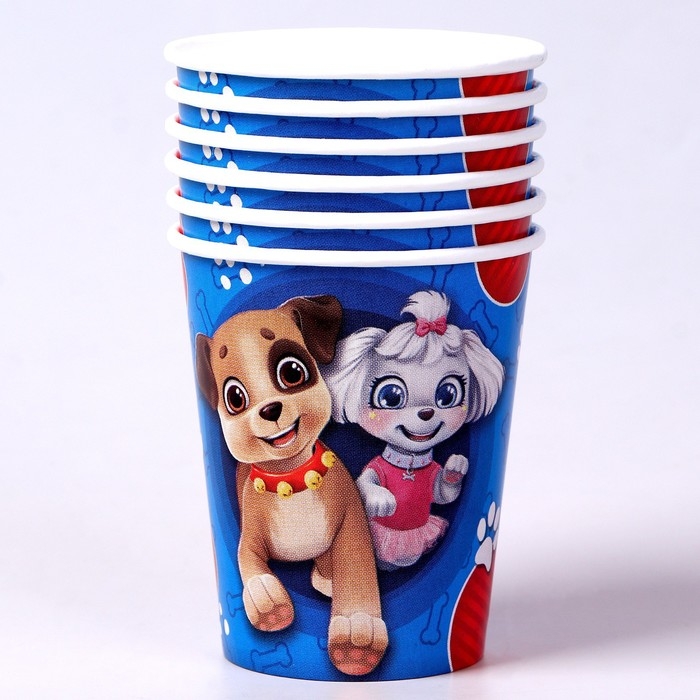 Набор бумажной посуды одноразовый с масками «Щенята»: 6 тарелок, 6 стаканов, 6 масок Набор бумажной посуды одноразовый с масками «Щенята»: 6 тарелок, 6 стаканов, 6 масок