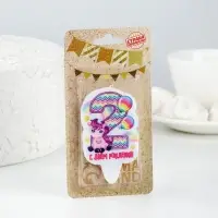 Свеча для торта «Цифра 2, розовый пони», 6.5 см
