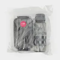 Ланч-бокс, 2 отделения, 2 яруса, с вилкой и ложкой, бутылкой 500мл,20х17х5,5 см, цвет серый   109495