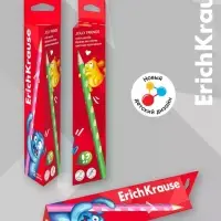 Карандаши 12 цветов ErichKrause Jolly Friends дерево, трехгранные, 3 мм, в коробке