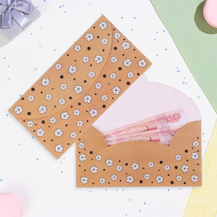 Конверт для денег Конверт для денег "Универсальный" цветочки на крафте, 19 х 10 см