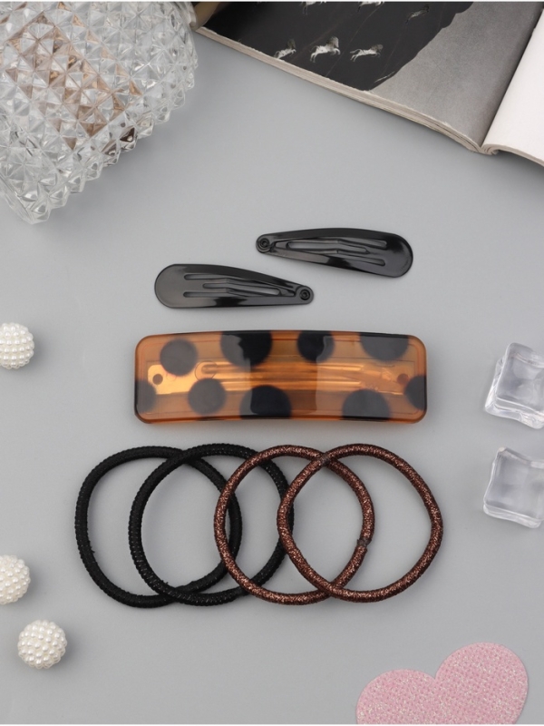 Набор для волос "Флоренс лео" (4 резинки 6,5см, автомат 9см, 2 невидимки 4,5см) чёрн коричн   106915