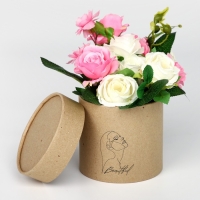 Коробка подарочная шляпная из крафта, упаковка, «Beautiful», 12 х 12 х 12 см