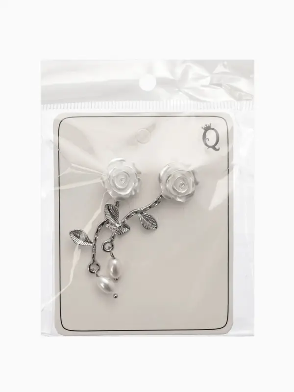 Серьги &laquo;Цветок розы&raquo;, белые в серебре