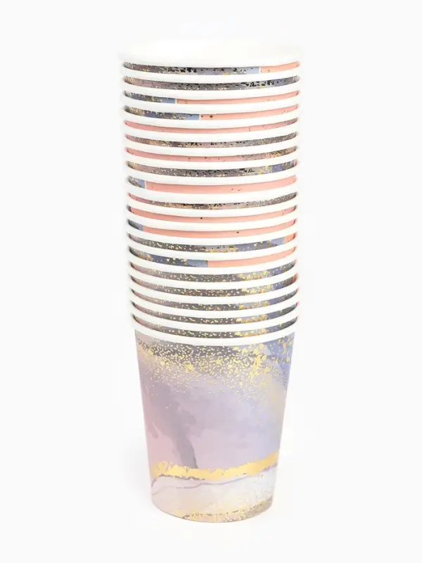 Набор посуды для праздника на 20 персон, мрамор розовый (тарелки 23 см, стакан 250 мл)