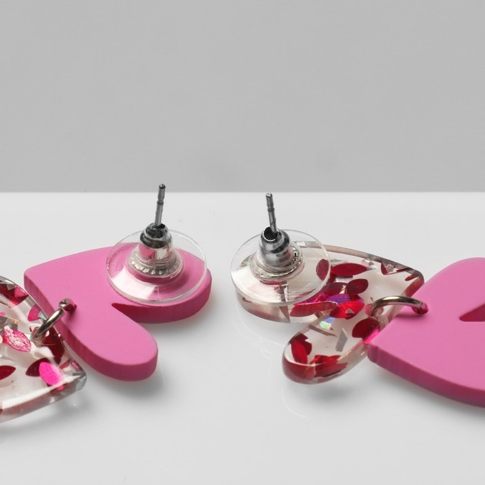 Серьги акрил «Сердце» пара, цвет розовый Серьги акрил «Сердце» пара, цвет розовый