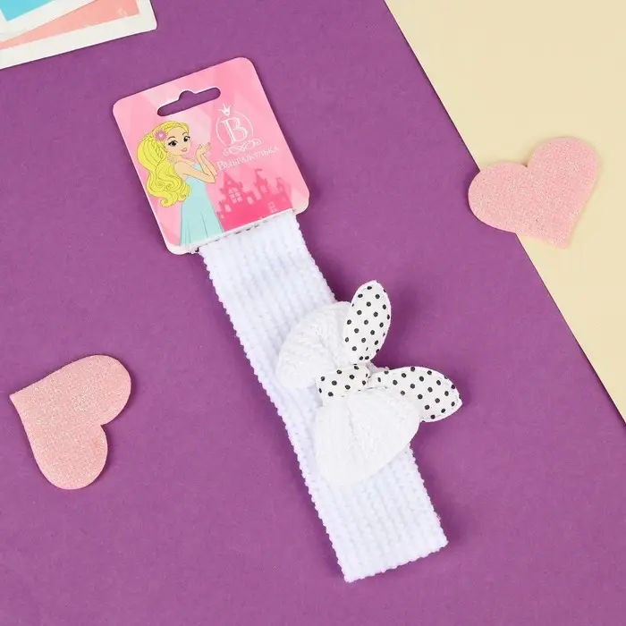 Повязка для волос Повязка для волос "Выбражулька" бантик горох, 16х3 см, белый