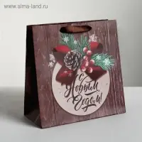 Пакет подарочный новогодний ламинированный квадратный &laquo;Новогоднее поздравление&raquo;, 22 х 22 х 11 см