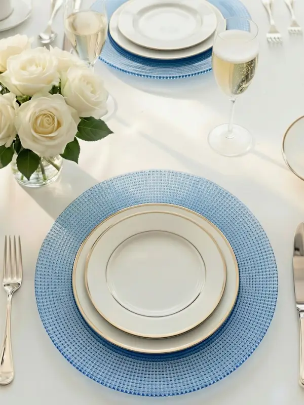 Тарелка подстановочная WY, d=33 см, стекло, голубая