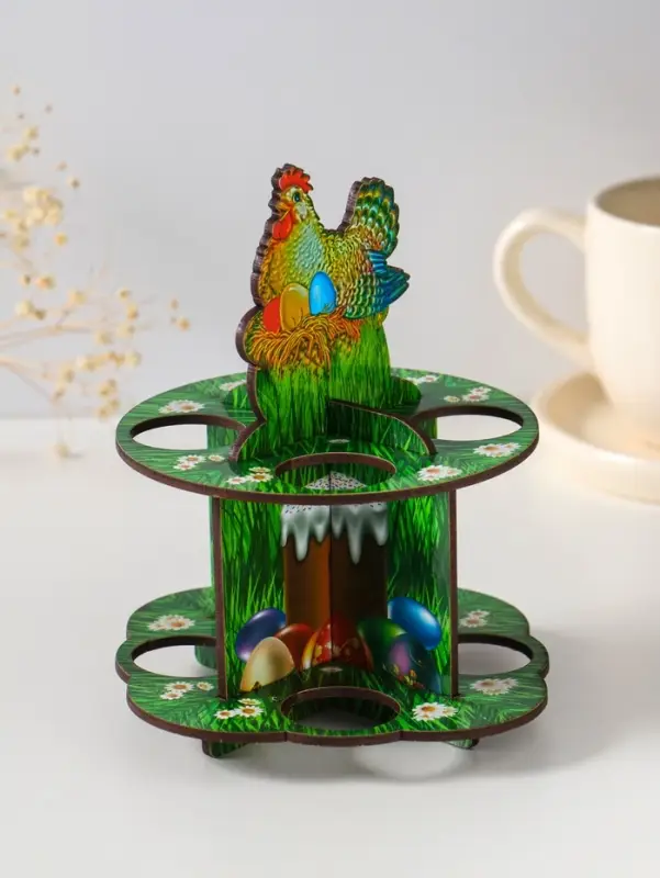 Подставка пасхальная на 8 яиц в двух ярусах "Курочка ряба", 15,5х12,5 см