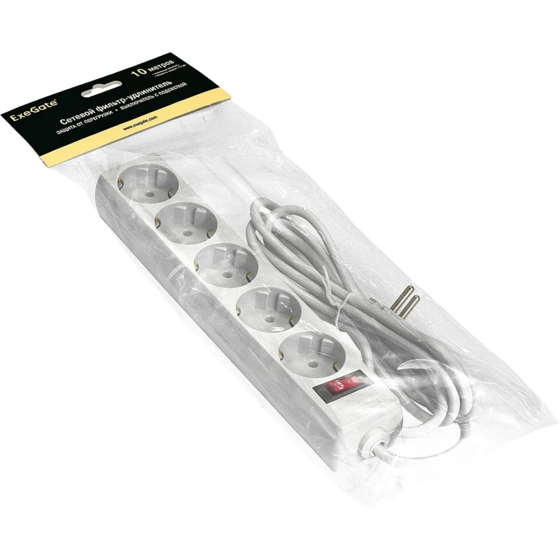 Сетевой фильтр ExeGate SP-5-10W 5р/10м, 10А/2,2кВт, белый(EX279182RUS)