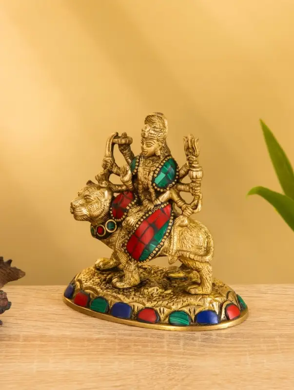 Сувенир "Дурга на тигре" латунь 6,5х10,5х11,5 см
