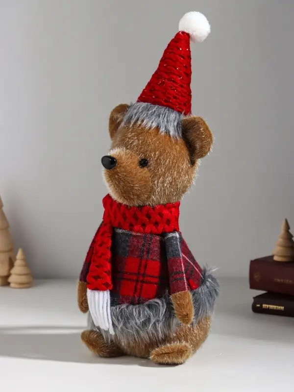 Кукла интерьерная "Мишка в колпаке с мехом и шарфе" 15х11х36 см