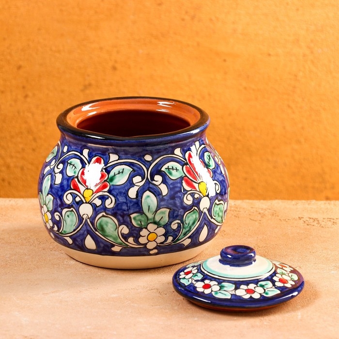 Сахарница Риштанская Керамика  Сахарница Риштанская Керамика "Цветы", 1 л, синяя