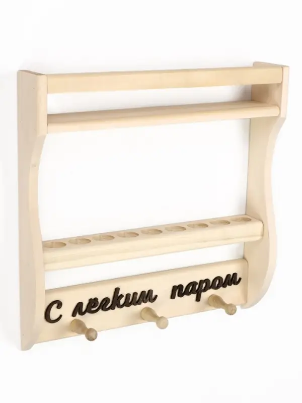 Полка-вешалка для бани и сауны, 35&times;7&times;35 см, деревянная, 3 крючка, для масел