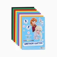 Цветной картон с блёстками, А4, 8 листов, 8 цветов, немелованный, двусторонний, в папке, 250 г/м&sup2;, &laquo;Сестры&raquo;
