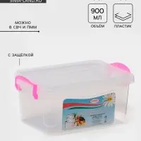 Контейнер пищевой RICCO, 900 мл, 18&times;11&times;8 см, пластик, прямоугольный, прозрачный, ручки МИКС
