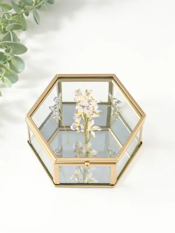 Шкатулка стекло с металлическим каркасом "Сухоцветы" многогранник 11,3х13х5,7 см