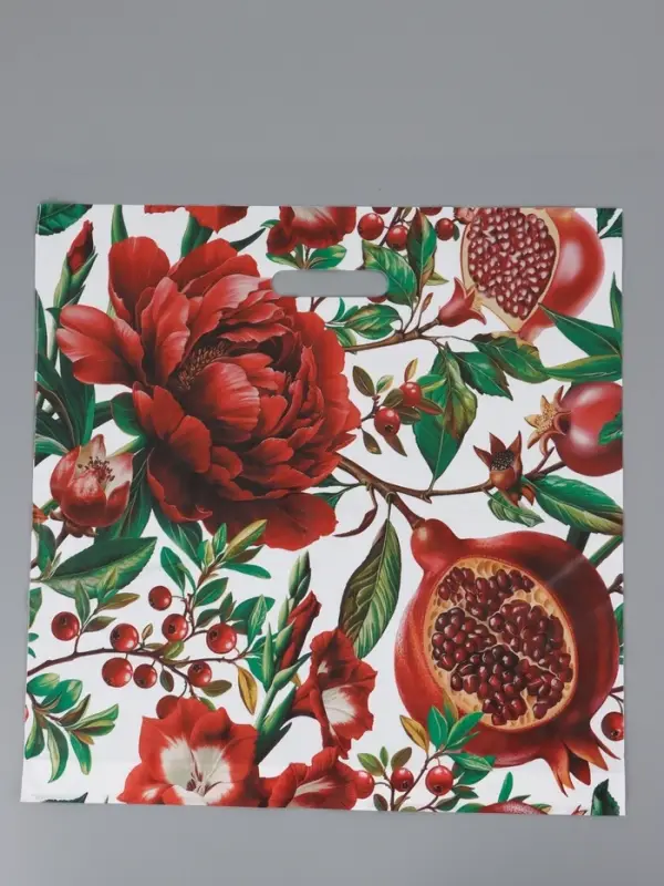 Пакет "Цветок Граната", полиэтиленовый с вырубной ручкой, 45 х 45 + 3 см, 65 мкм