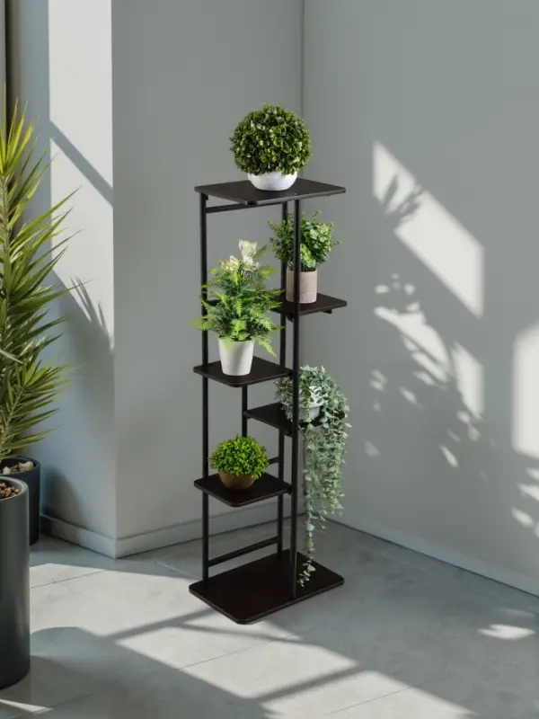 Подставка для цветов Greengo, 6 полок, 36&times;23&times;106 см, напольная, каркас металл, полки МДФ, чёрная