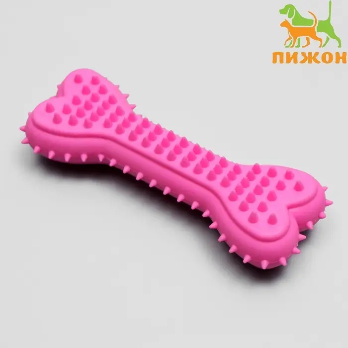 Жевательная игрушка для собак литая &laquo;Кость для массажа&raquo;, 11&times;4&times;2 см, розовая