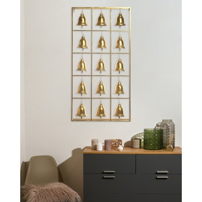 Декор настенный металл  Декор настенный металл "Колокола" 15 колокольчиков золото 97х50,5х10 см