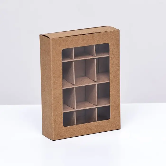 Коробка для 12 конфет, 11.5×8.7×2.5 см, Тонкие разделители, крафт Коробка для 12 конфет, 11.5×8.7×2.5 см, Тонкие разделители, крафт