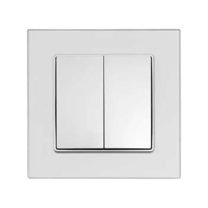 Выключатель проходной TOT Glossy Glass, 10 А, 2 клавиши, скрытый монтаж, стеклянная рамка, серебристый