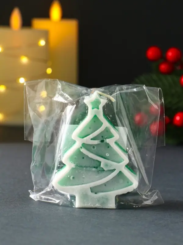 Свеча новогодняя "Ёлочка с гирляндой" 55х75мм, зелёный