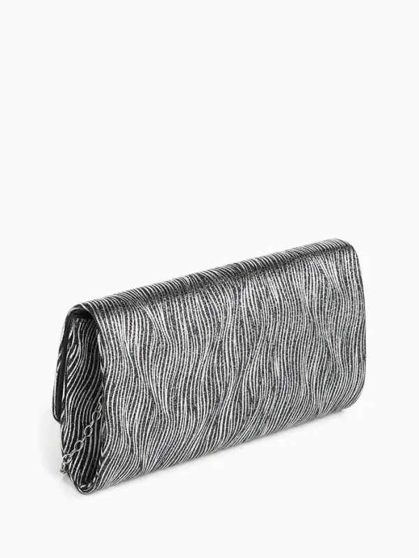 Сумка-клатч женская вечерняя на магните, на длинной цепочке, чёрная/белая