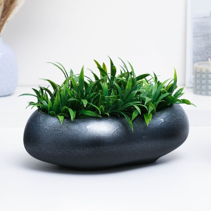 Горшок "Бонсай" для кактусов и суккулентов, большой черный с серебром, 2,3 л, 24х28 см