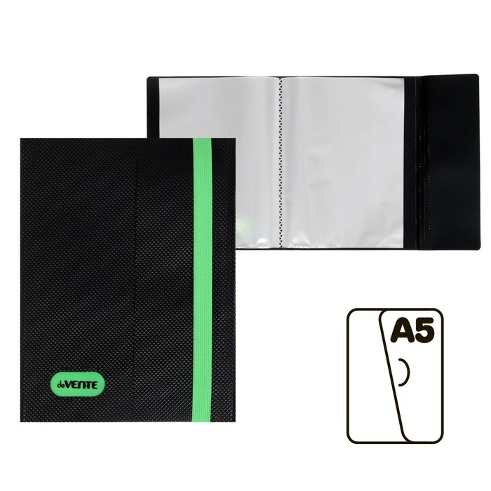 Папка 20 вкладышей А5, 500 мкм, deVENTE Monochrome, фактура, резинка, чёрный/неоновый зелёный Папка 20 вкладышей А5, 500 мкм, deVENTE Monochrome, фактура, резинка, чёрный/неоновый зелёный