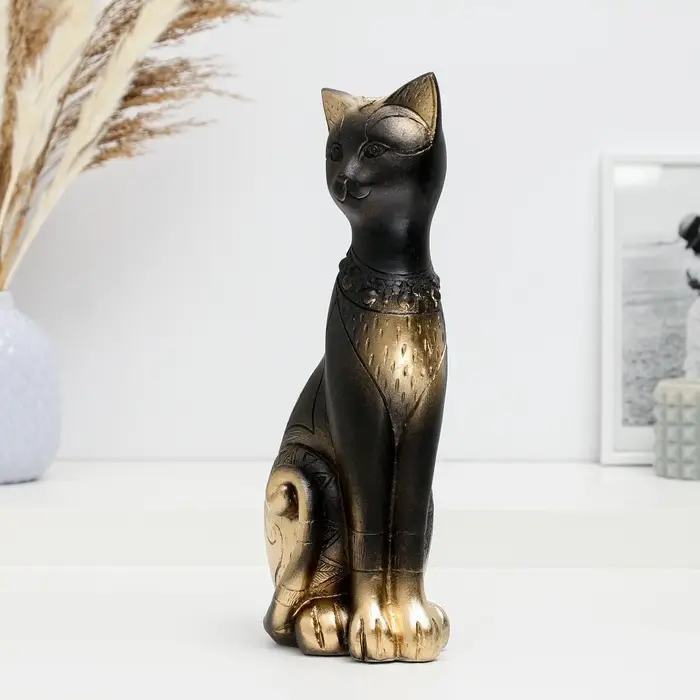 Фигурка гипс &laquo;Кот Фараон&raquo;, чёрная в золоте, 28 см