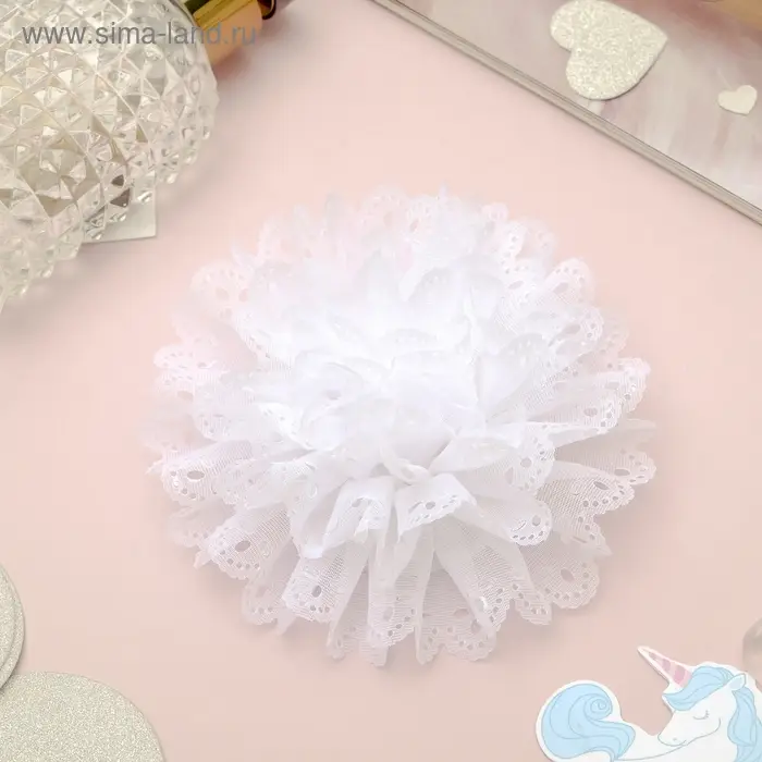 Резинка для волос бант "Школьница" цветок ажурный, белый