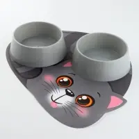 Набор коврик под миску "Вку-у-усно!" + 2 миски пластиковые серые Набор коврик под миску "Вку-у-усно!" + 2 миски пластиковые серые