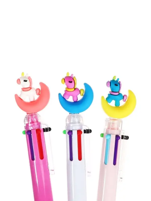 Ручка шариковая автоматическая 6-ти цветная Единорог на луне