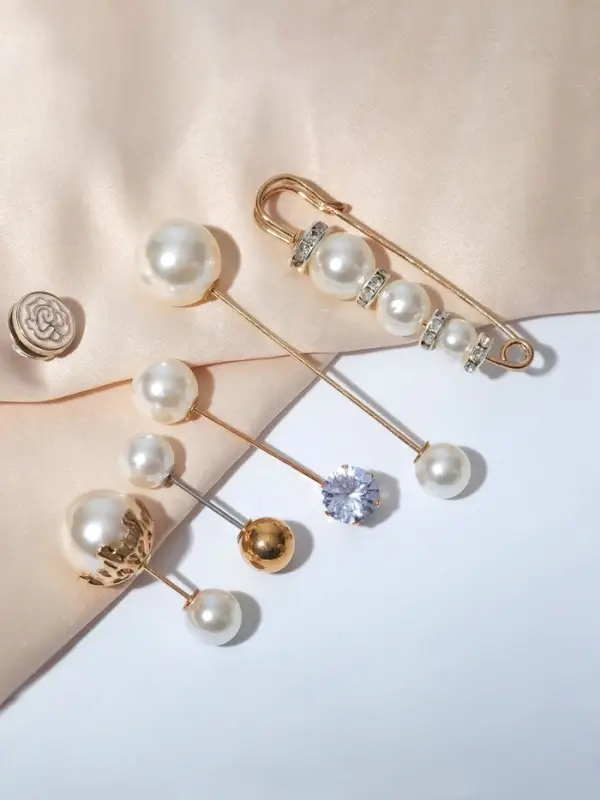 Набор булавок (6 шт.) &laquo;Жемчужное ассорти&raquo;, 6.5 см, белый в золоте