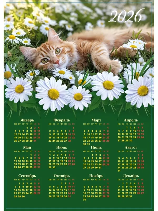 Календарь 2026 &laquo;Кот в цветах&raquo;, А3