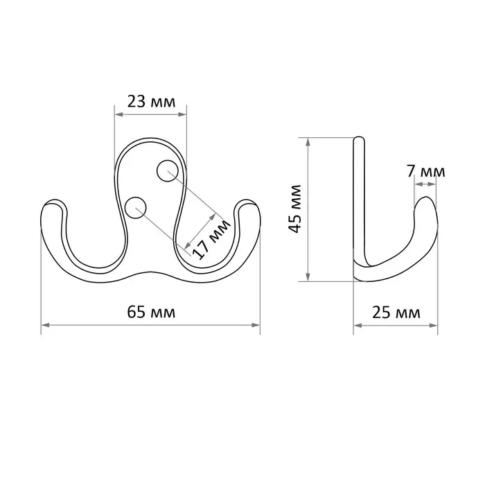 Крючок мебельный ТУНДРА TKd=026, двухрожковый, золото