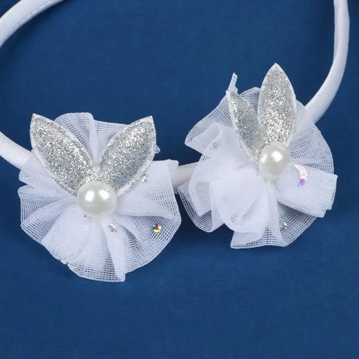 Ободок для волос «Школьница», ушки бусинки, d=5 см, 1 см, белый Ободок для волос «Школьница», ушки бусинки, d=5 см, 1 см, белый