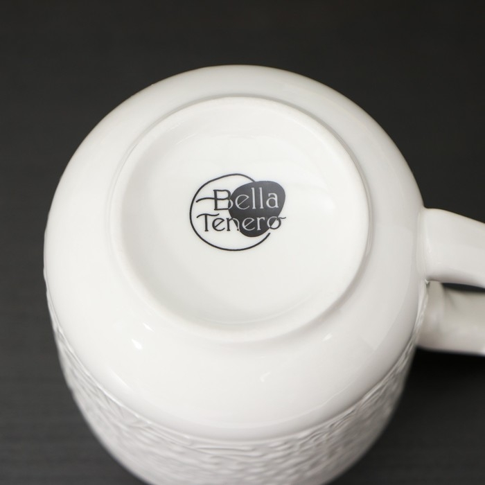 Набор фарфоровых кружек на деревянной подставке BellaTenero, 4 предмета: 400 мл, цвет белый