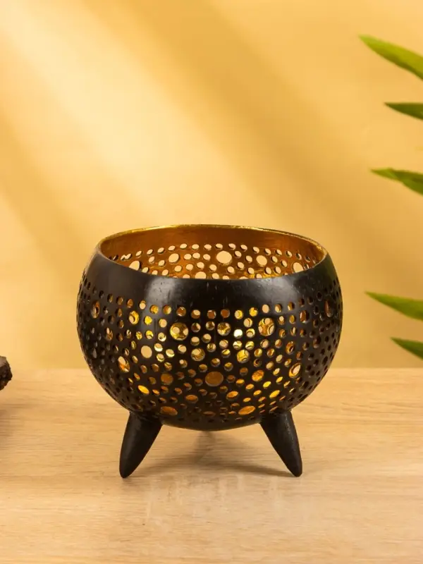 Подсвечник из кокоса, 15×15×13 см, чёрный Подсвечник из кокоса, 15×15×13 см, чёрный