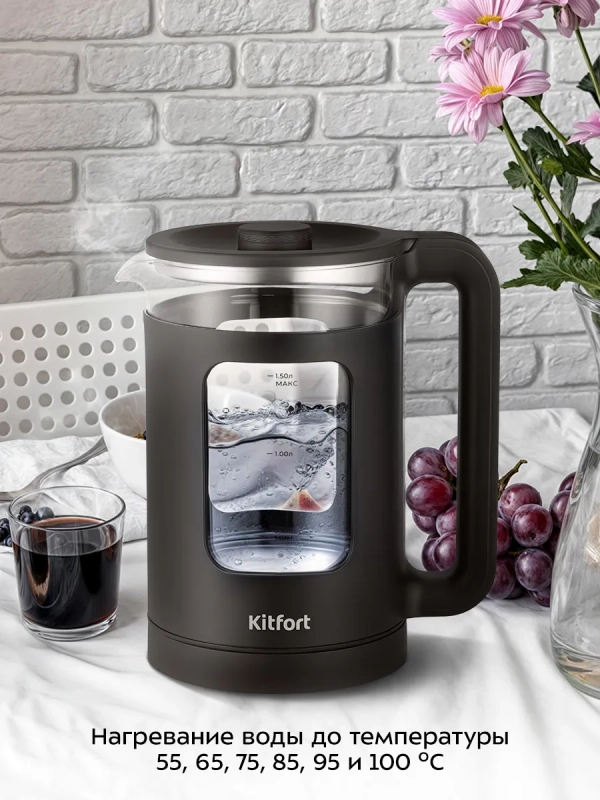 Чайник электрический с терморегулятором КТ-6782 - 1,5 л Чайник электрический с терморегулятором КТ-6782 - 1,5 л