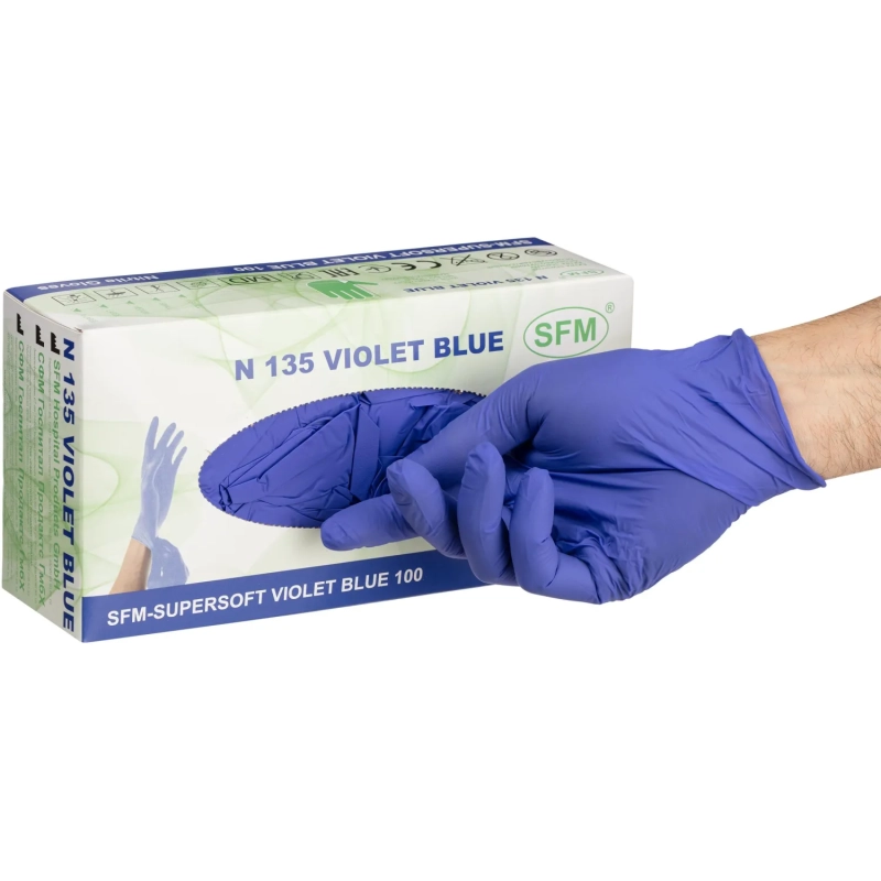 Перчатки нитрил. н/о,текстур,SFM (М) 100 пар,фиолетово-голубые