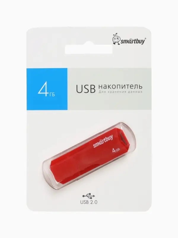 Флешка SmartBuy 032GB CLUE, 4 Гб, USB 2.0, чт до 15 Мб/с, зап до 8 Мб/с, красная