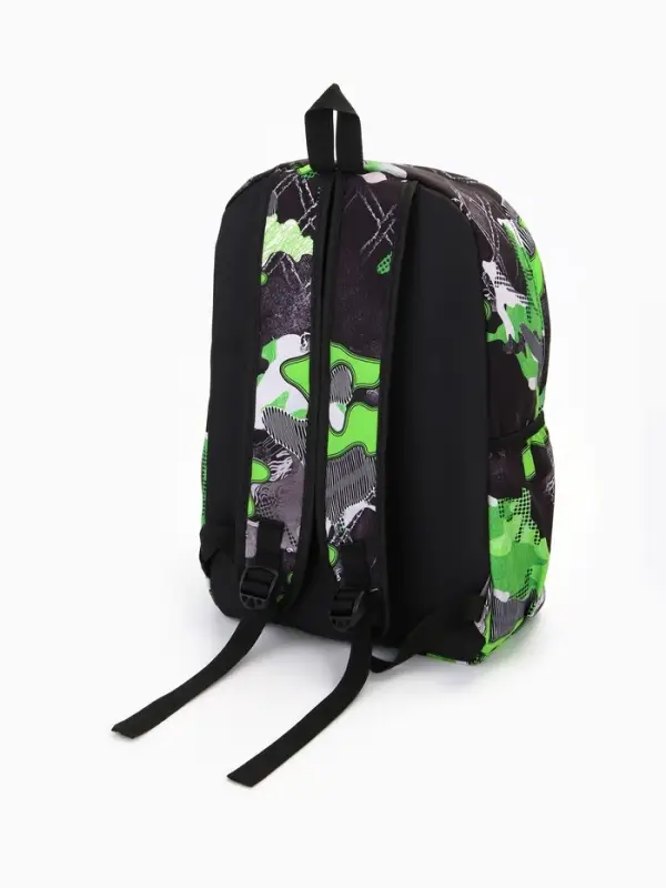 Рюкзак школьный на молнии, с карманами, с принтом, размер 30&times;13&times;42 см, зелёный