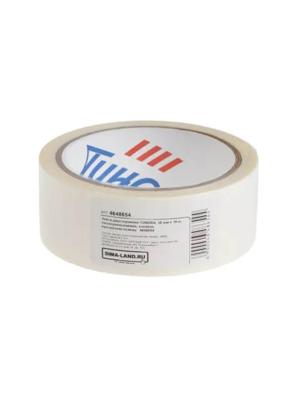 Лента двусторонняя ТУНДРА, полипропиленовая, прозрачная основа, 90 мкм, 36 мм &times; 10 м