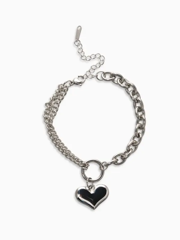 Браслет цепочка с подвеской &laquo;Объёмное сердце&raquo;, L=18 см, металл, цвет серебро
