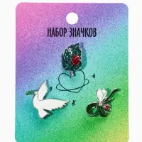 Броши "Голубь, листик, подснежник" (набор 3шт), цветной в серебре Броши "Голубь, листик, подснежник" (набор 3шт), цветной в серебре